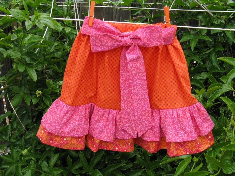 Childs Ruffle Skirt Size 6 Pink and Orange
