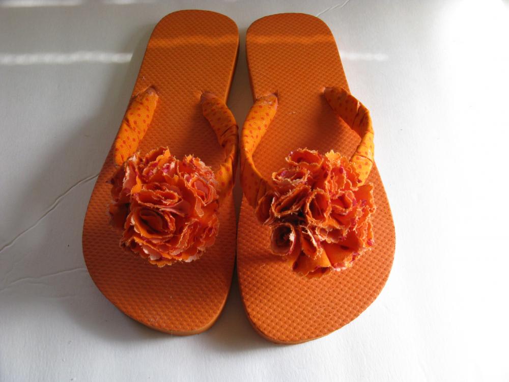 Orange Decorated Flip Flops