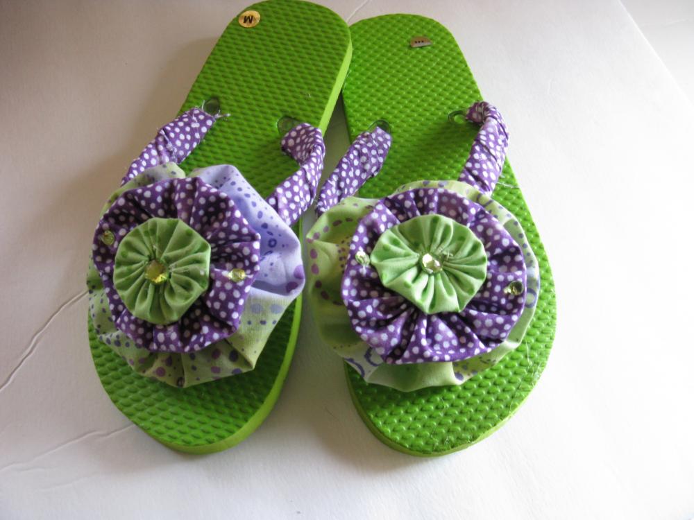 Flip Flops Decorated Lime Green and Purple
