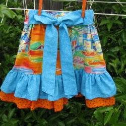 Ruffle Skirt in Blue and Orange Prints Child Size 6