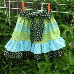 Ruffle Skirt Child Skirt Blue, Green Black Frog Fabric Size 5