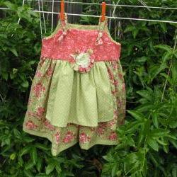 Girl Dress Size 6 Green Pink