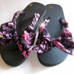 Black Pink Decorated Flip Flops