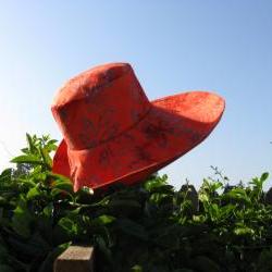 Orange Batik Wide Brim SunHat Womens
